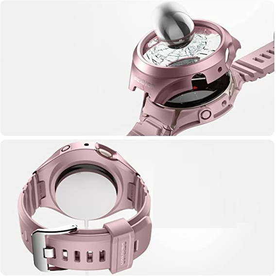 Pasek + Etui Dexnor do Samsung Galaxy Watch Active 2 44mm, z wbudowanym szkłem, różowy