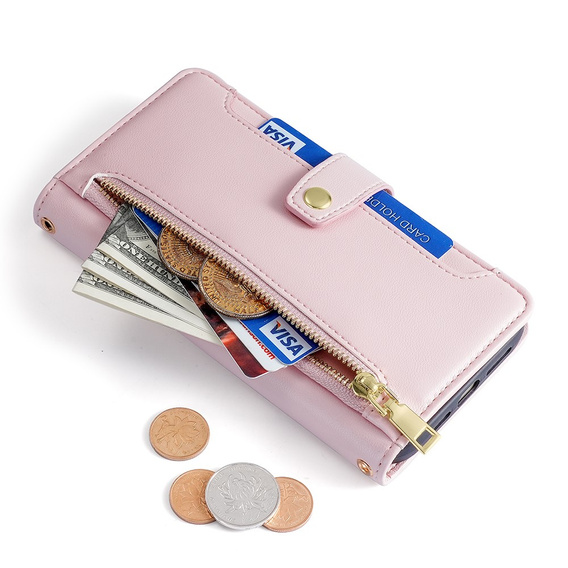 Etui z klapką do Motorola Moto G53 5G/ G23 4G/ G13 4G, Wallet Zipper Pocket, różowe