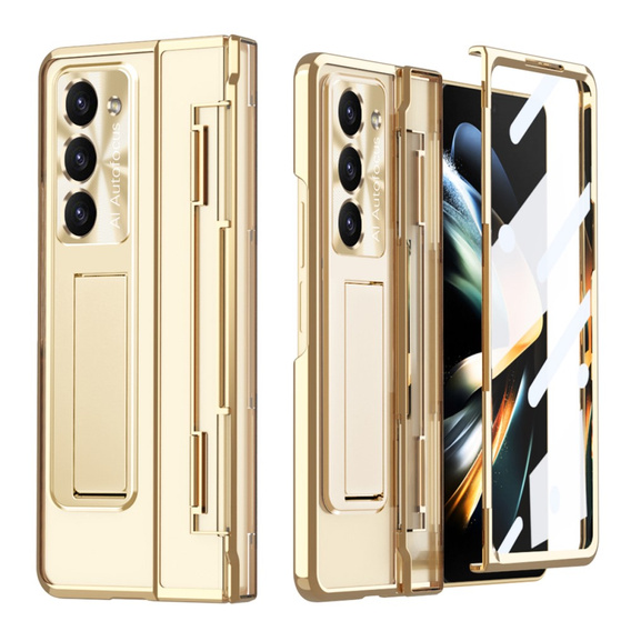 Etui do Samsung Galaxy Z Fold 5 5G, z wbudowaną szybką i podstawką, złote