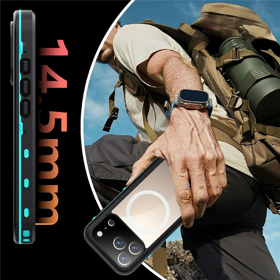 Etui do iPhone 17 Pro, Wodoodporne IP68, SHELLBOX MagSafe, niebieskie