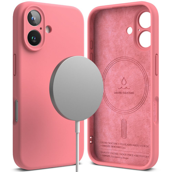 Etui Ringke do iPhone 16, Silicone MagSafe, różowe + Szkło Hartowane 9H