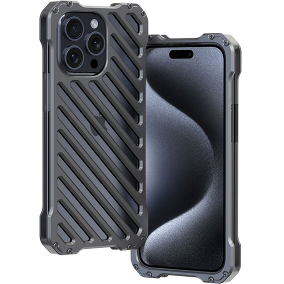 Etui R-JUST do iPhone 15 Pro, pancerne Hollow, szare