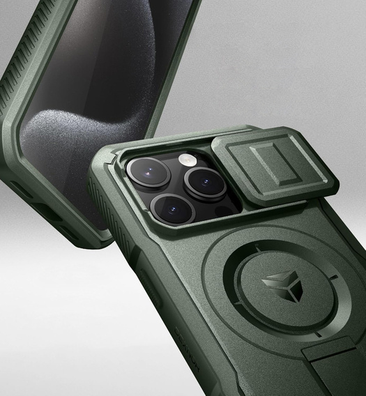 Magnetyczne etui Dexnor z osłoną aparatu i uchwytem – iPhone 15 Pro - zielone