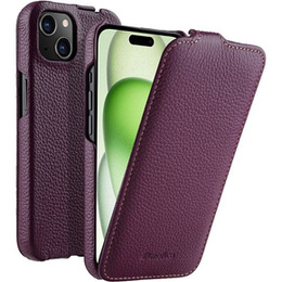 Etui MELKCO z klapką do iPhone 15, skórzane, flip, fioletowe
