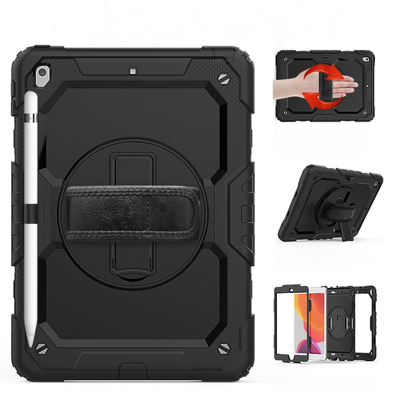 Etui pancerne do iPad 10.2" 2021/2020/2019 (9/8/7 gen.), ochronne 360 z miejscem na rysik, Czarne