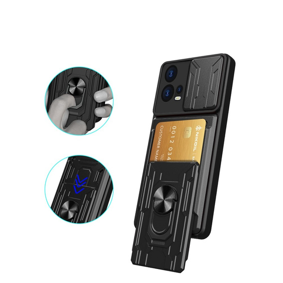 Etui pancerne do Motorola Edge 30 Fusion 5G, Camera Slide Card Slot, czarne