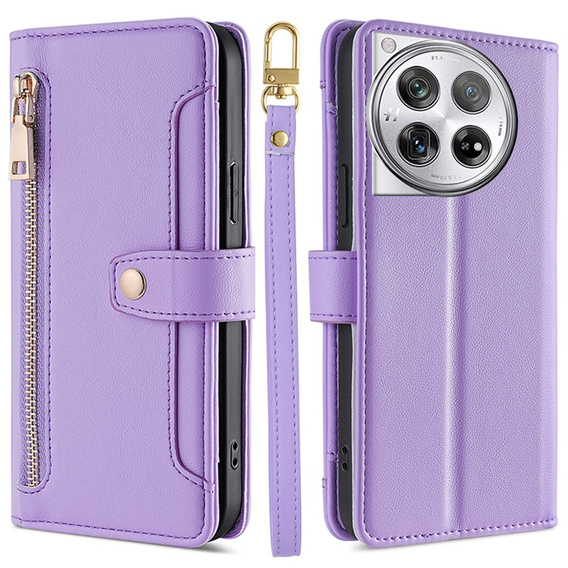 Etui z klapką do OnePlus 12 5G, Wallet Zipper Pocket, fioletowe