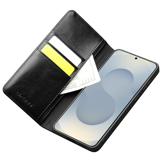 Etui z klapką ze skóry naturalnej do Samsung Galaxy S25 Edge – elegancka ochrona i funkcjonalność - czarne