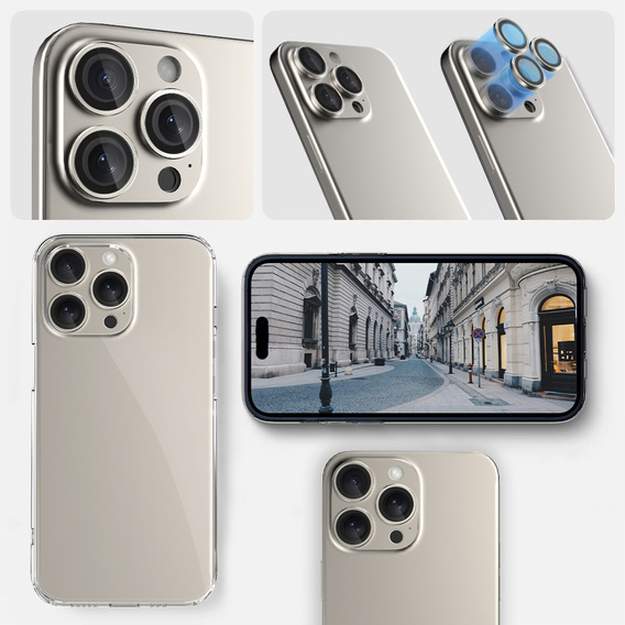 2x Szkło na aparat ERBORD OPTIK Pro do iPhone 16 Pro/16 Pro Max / 15 Pro/15 Pro Max/14 Pro/14 Pro Max, tytanowe
