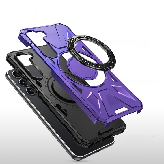 Etui do Samsung Galaxy S24, pancerne z podstawką i blaszką do uchwytu, fioletowe