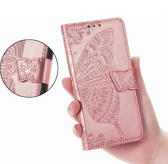 Etui z klapką do Oppo A40 / Oppo A40m, Butterfly, różowe rose gold