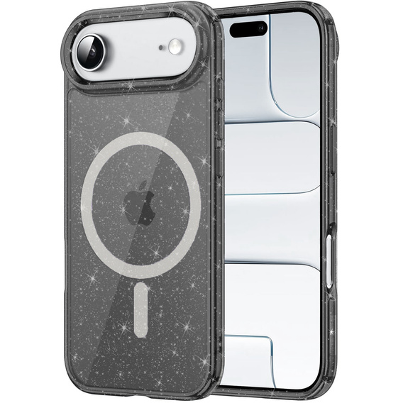 Etui do iPhone 17 Air, do MagSafe, brokat, półprzezroczyste czarne