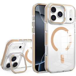 Etui do iPhone 17 Pro Max, do MagSafe, z podstawką, transparentne ze złotymi wstawkami