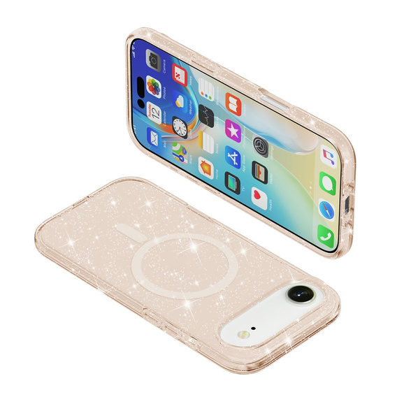 Etui do iPhone 17 Air, do MagSafe, brokat, półprzezroczyste złote