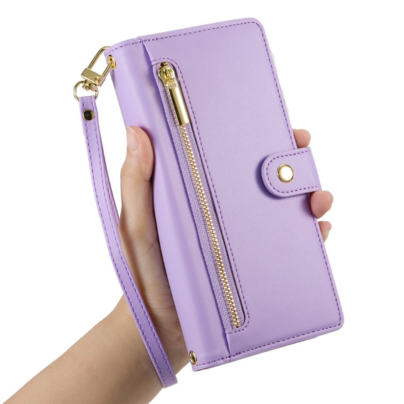 Etui z klapką do iPhone 16 Pro Max, Wallet Zipper Pocket, fioletowe