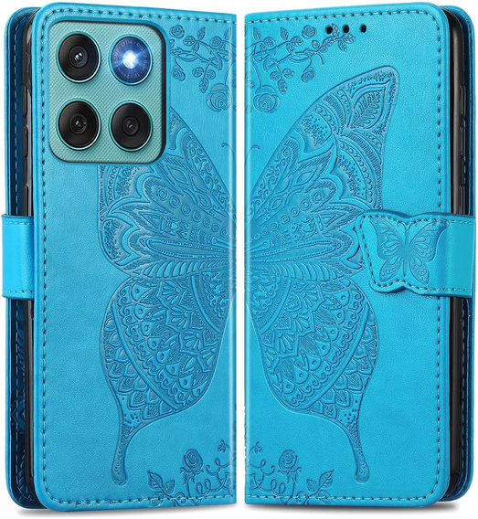 Etui z klapką do Motorola Edge 60 / 60 Fusion, Butterfly, niebieskie