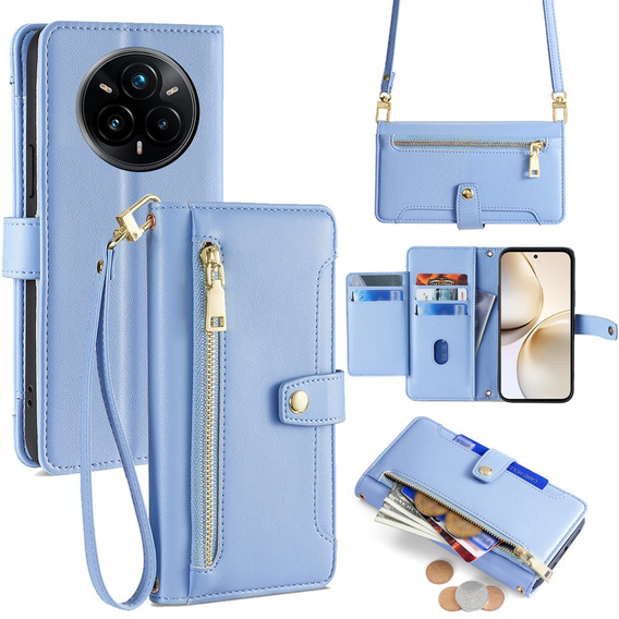 Etui z klapką do Realme 14 Pro 5G, Wallet Zipper Pocket, niebieskie