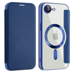 Etui z klapką do iPhone 16E, RFID Wallet MagSafe z ochroną aparatu, granatowe