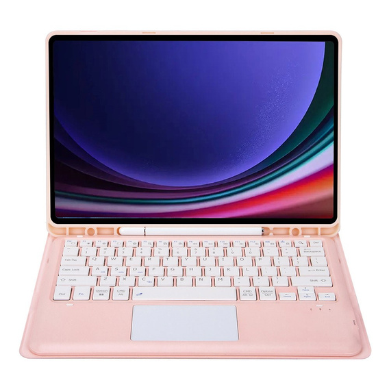 Etui z klawiaturą do Samsung Galaxy Tab S9+, Leather Pen Slot TouchPad, różowe rose gold