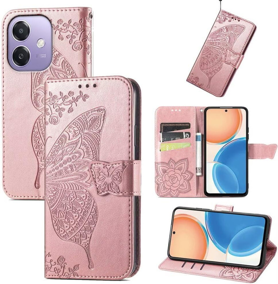 Etui z klapką do Oppo A40 / Oppo A40m, Butterfly, różowe rose gold