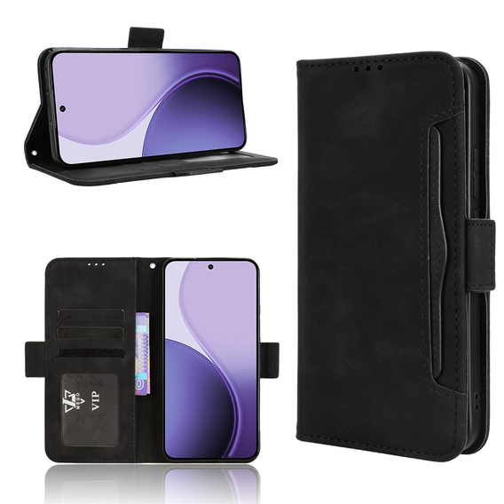 Etui z klapką do Oppo Reno 14, Card Slot, portfelowe, czarne