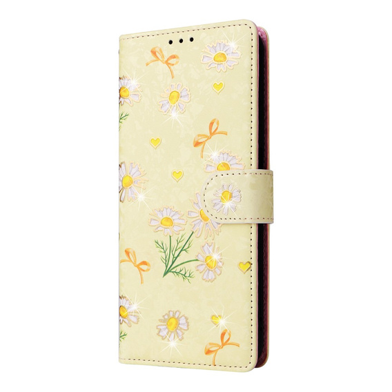 Etui z klapką do Galaxy A56 – żółte stokrotki, ochrona RFID, kieszenie na karty i banknoty