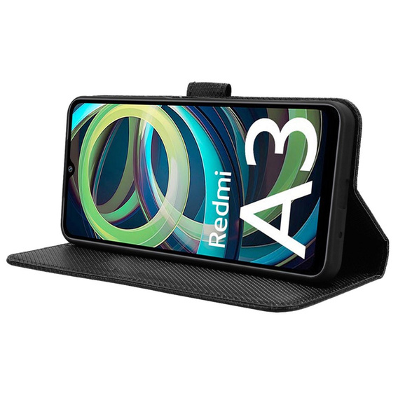 Etui z klapką do Xiaomi Redmi A3, Wallet Smart Magnet, czarne