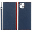 Etui z klapką do iPhone 14 Plus, Litchi Skin Grain, granatowe