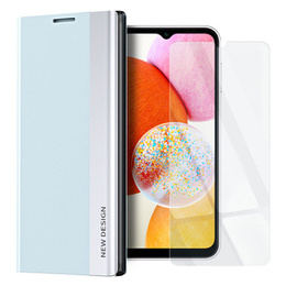 Zestaw Etui do Samsung Galaxy A14 4G/5G, Side Magnetic z klapką, Niebieskie + Szkło 9H