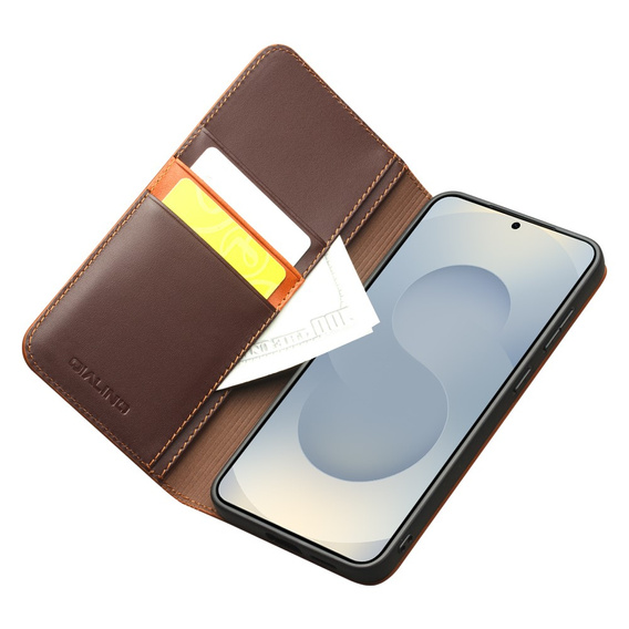 Etui z klapką z naturalnej skóry do Samsung Galaxy S25 Edge – stylowa ochrona z funkcją portfela - brązowe