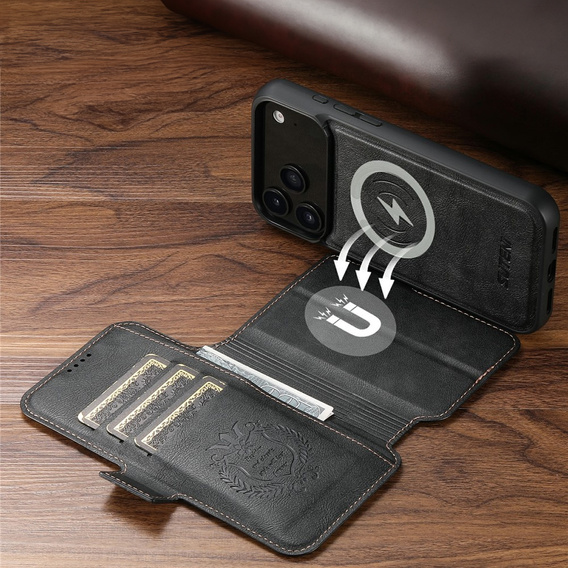 Etui z klapką 2w1 do iPhone 17 Pro Max, SUTENI, do MagSafe, czarne