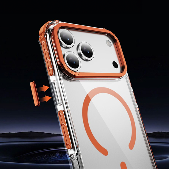 Etui pancerne do MagSafe bezbarwne z pomarańczowymi bokami do iPhone 17 Pro