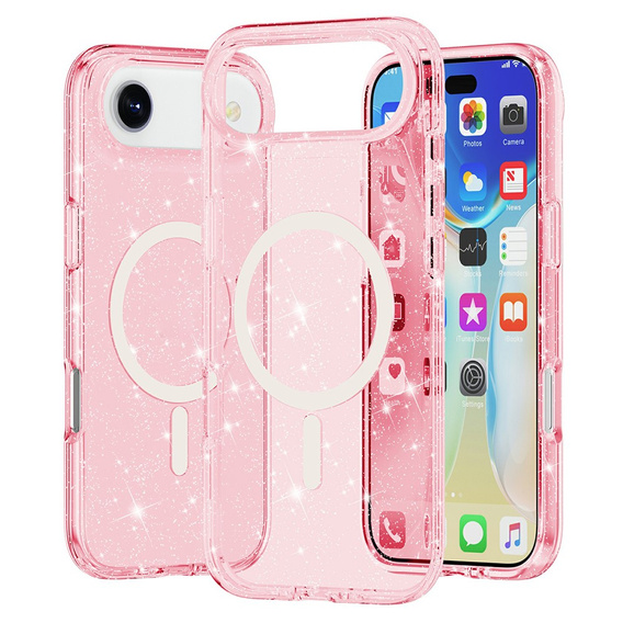 Etui do iPhone 17 Air, do MagSafe, brokat, półprzezroczyste różowe