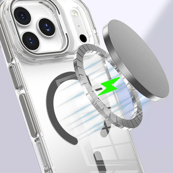 Etui do iPhone 17 Pro, do MagSafe, z podstawką, transparentne z szarymi wstawkami