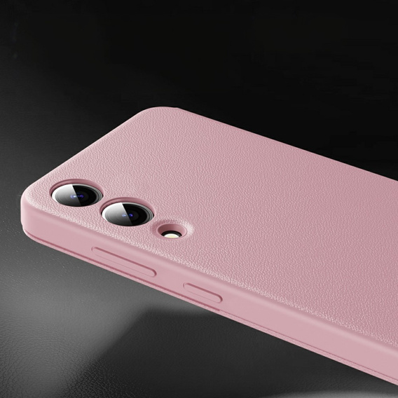 Etui do Samsung Galaxy S25 Edge – skórzane z okienkiem Smart View i kieszenią na kartę, różowe