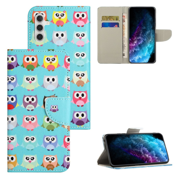 Etui z klapką do Samsung Galaxy M15 5G, Wallet, Owls niebieskie