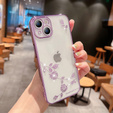 Etui do iPhone 15, Glitter Flower, fioletowe