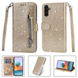 Etui z klapką do Samsung Galaxy A55, Wallet Zipper Pocket Glittery, złote