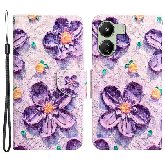 Etui z klapką do Xiaomi Redmi 13C / Poco C65, Wallet, Flowers fioletowe