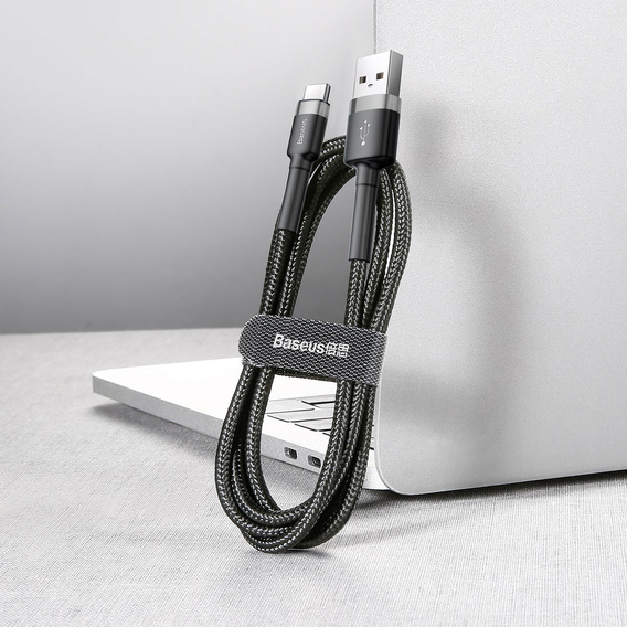 Baseus Cafule 1 m – wytrzymały kabel USB-A do USB-C 3A, szaro-czarny