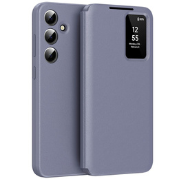 Etui do Samsung Galaxy A56 5G – skórzane z okienkiem Smart View i kieszenią na kartę, fioletowe