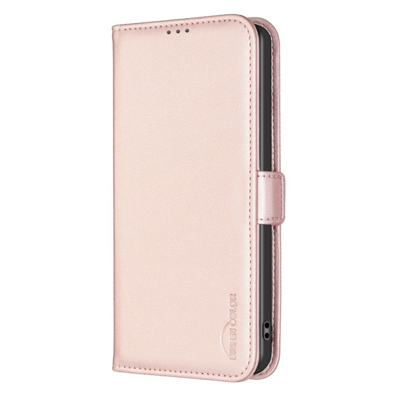 Etui z klapką do Samsung Galaxy A15, BINFEN Wallet, różowe rose gold + szkło 9H