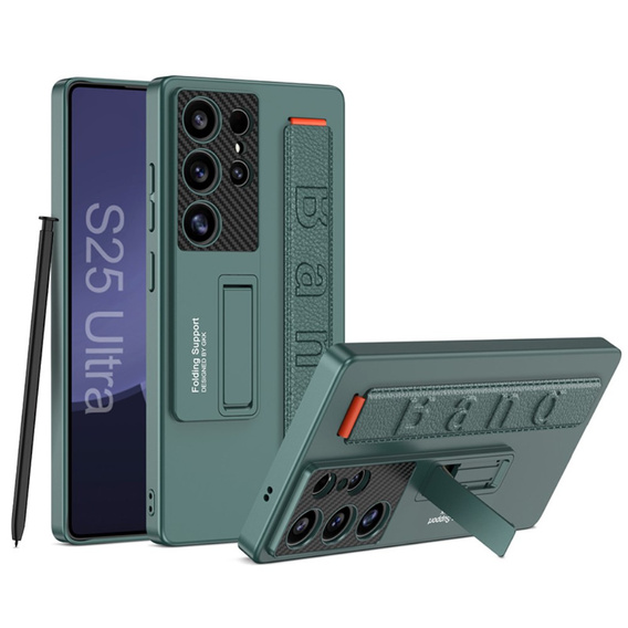 Etui GKK do Samsung Galaxy S25 Ultra z podstawką i paskiem – zielone