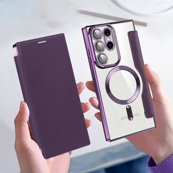 Etui z klapką do Samsung Galaxy S23 Ultra, RFID Wallet MagSafe z ochroną aparatu, fioletowe