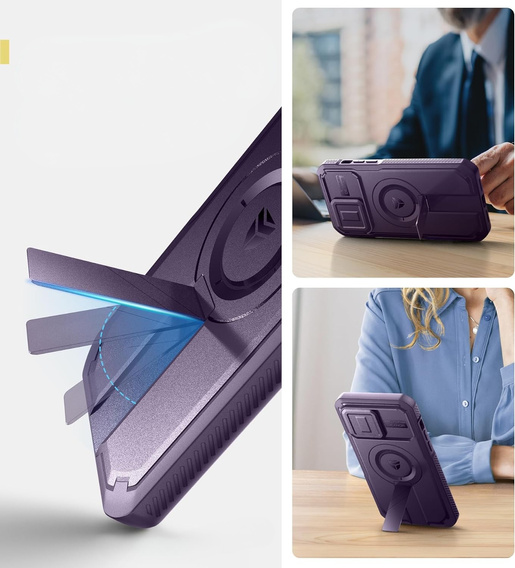 Etui pancerne do iPhone 14 Pro Max, Dexnor CamProtect MagSafe, fioletowe (Dwie ramki)