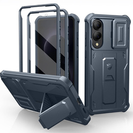 Wytrzymałe etui Dexnor do Samsung Galaxy S25 Edge z osłoną kamery i podstawką - niebieskie