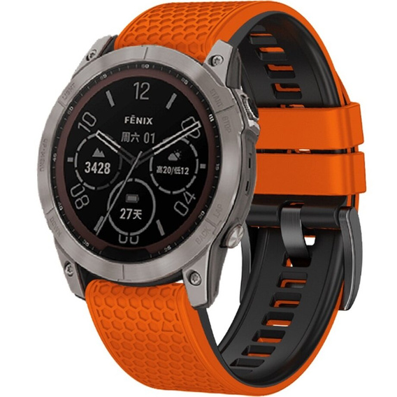 Pasek Silikonowy do Garmin Fenix 5/6/7 Forerunner 965/955/945/935 22mm, Pomarańczowy / Czarny
