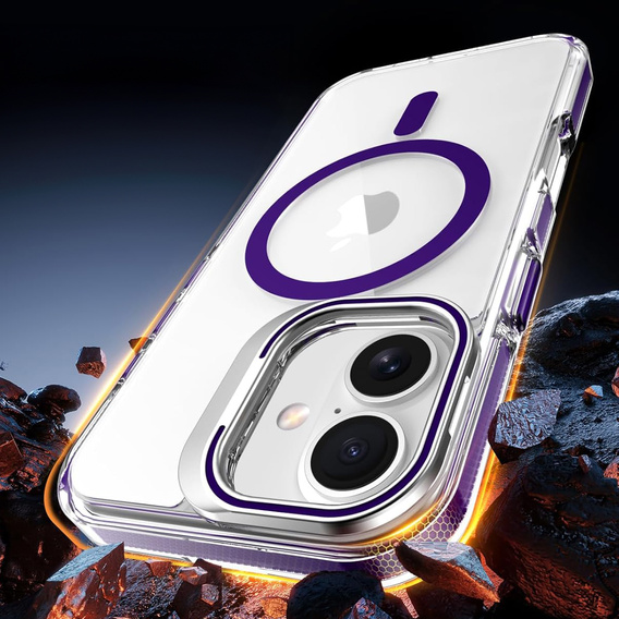 Etui do iPhone 17, do MagSafe, z podstawką, transparentne z fioletowymi wstawkami