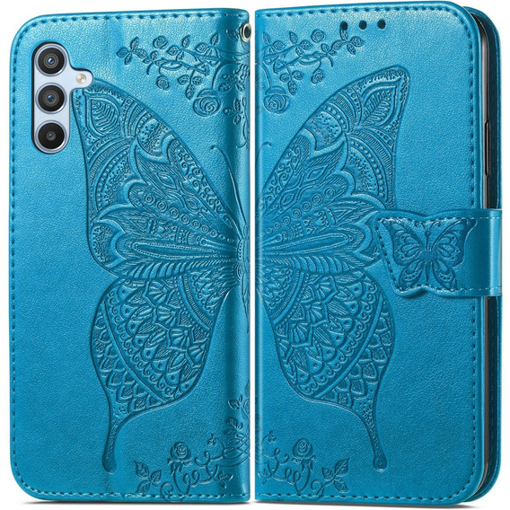 Etui z klapką do Samsung Galaxy A17 5G, portfelowe, Motyl, niebieskie