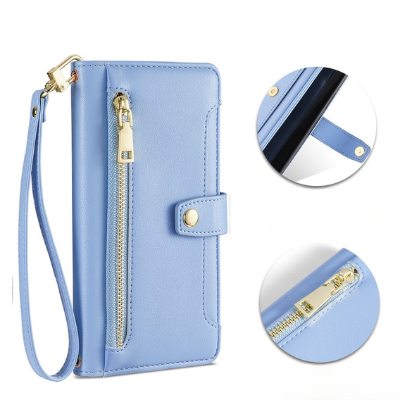 Etui z klapką do Realme 14 Pro+ 5G, Wallet Zipper Pocket, niebieskie